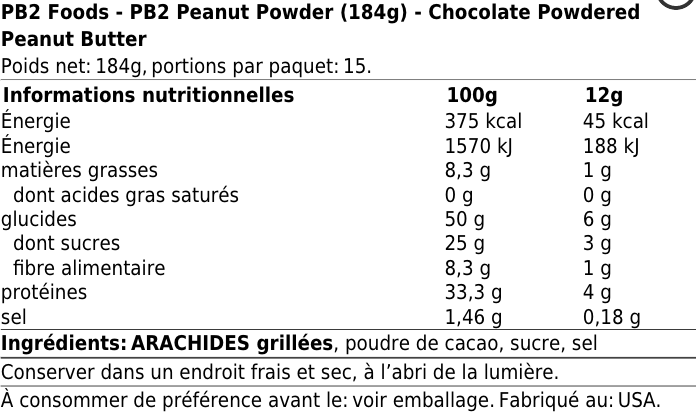 Beurre de Cacahuète en Poudre - PB&Me - SANS SUCRE AJOUTÉ